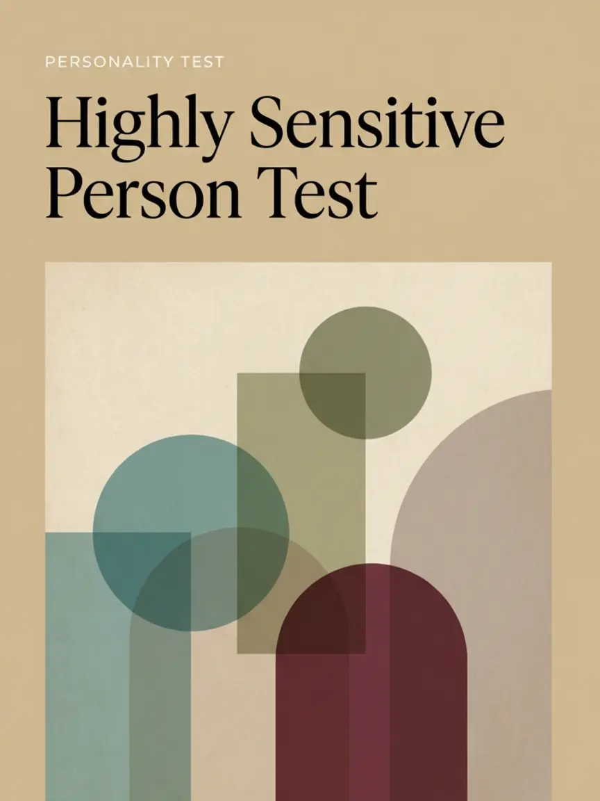 A beige cover design featuring the text "PERSONALITY TEST" and the title "Highly Sensitive Person Test" above an abstract arrangement of overlapping muted geometric shapes.